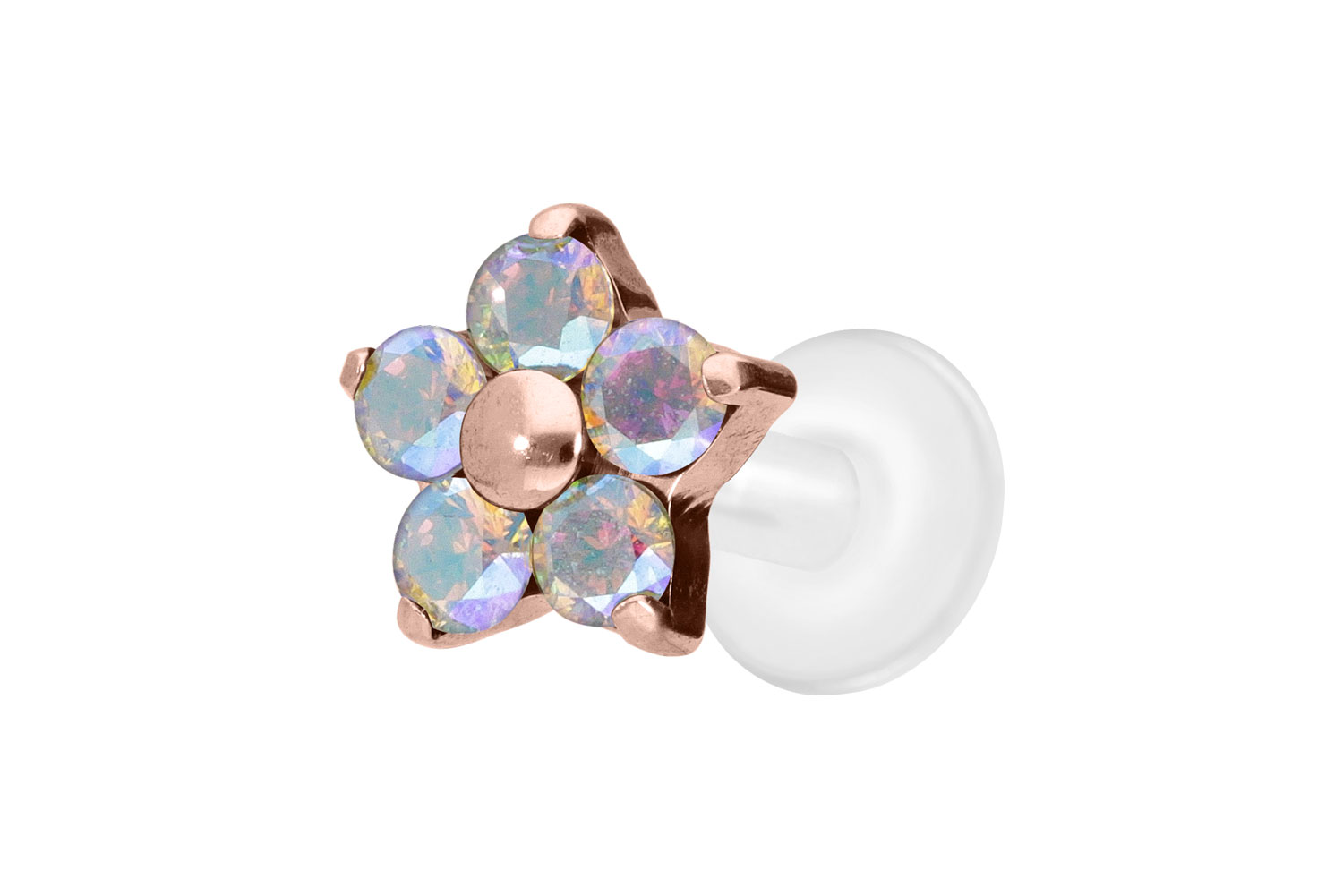 PTFE Labret Piercing mit Innengewinde + Titan-Aufsatz KRISTALLBLUME